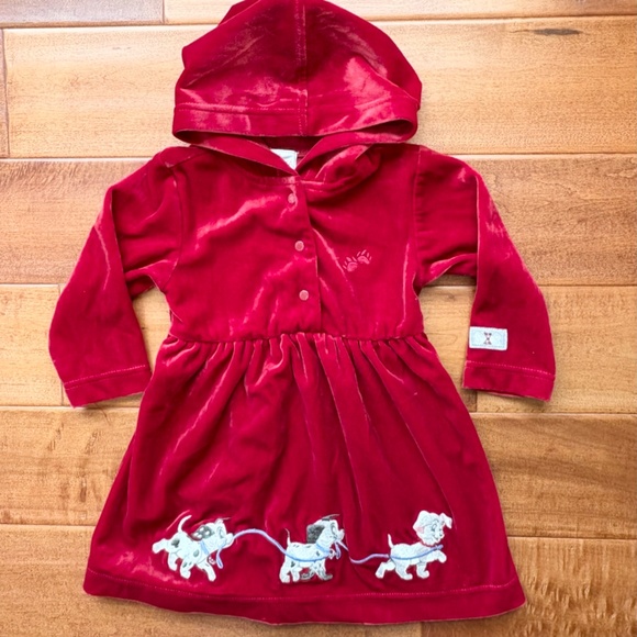 Vintage Disney Store Hooded Dress Baby Girl 18M Red Velour 101 Dalmations - Picture 1 of 7
